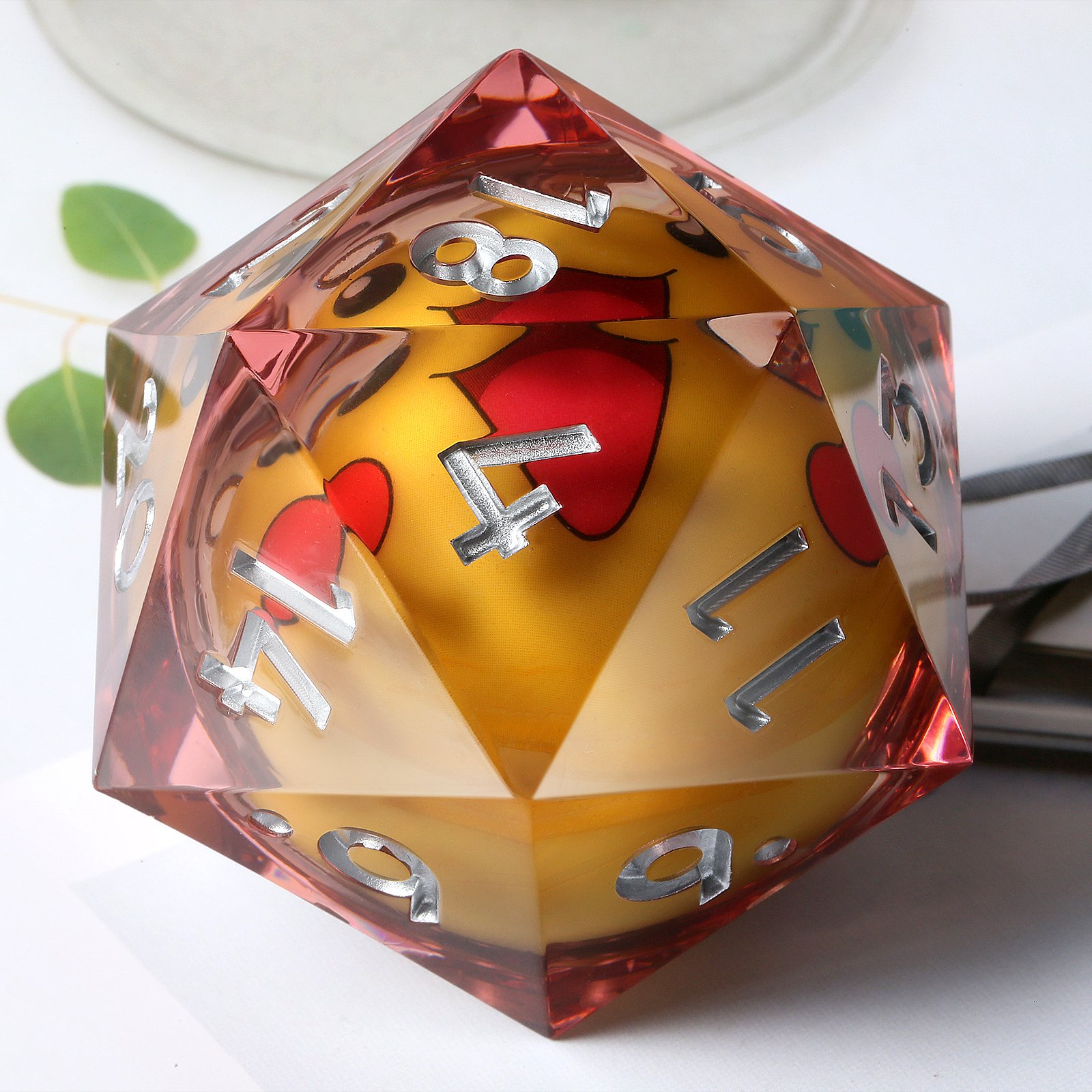 55mm LED D20 Dice Sharp Edge Resin D&D Dice D20 with Cat Dungeons and Dragons DND Dice D20 for Role Playing Game