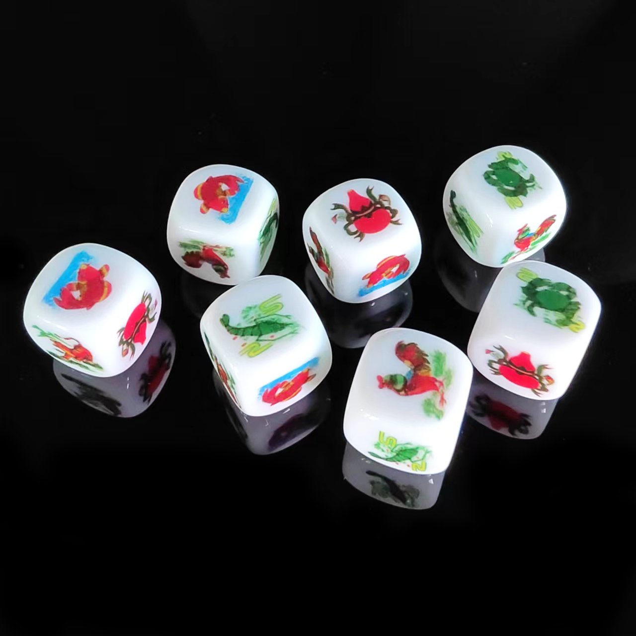 Hot sale factory wholesale personalized zip resin acrylic dice 16mm d6 with chicken fish motif casino dice set