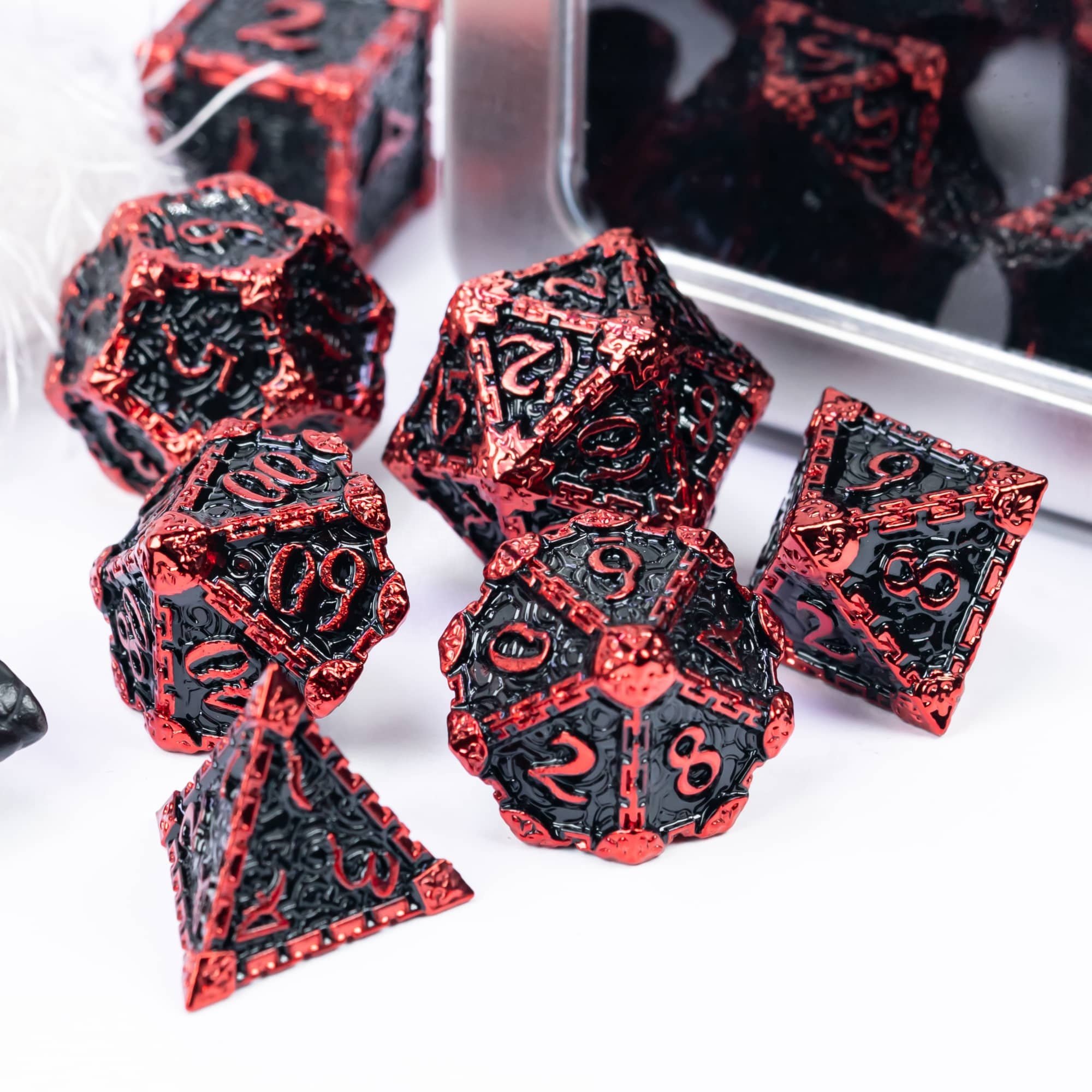 Udixi Metal Polyhedral custom logo rpg dungeons and dragons dice game set Black&Red