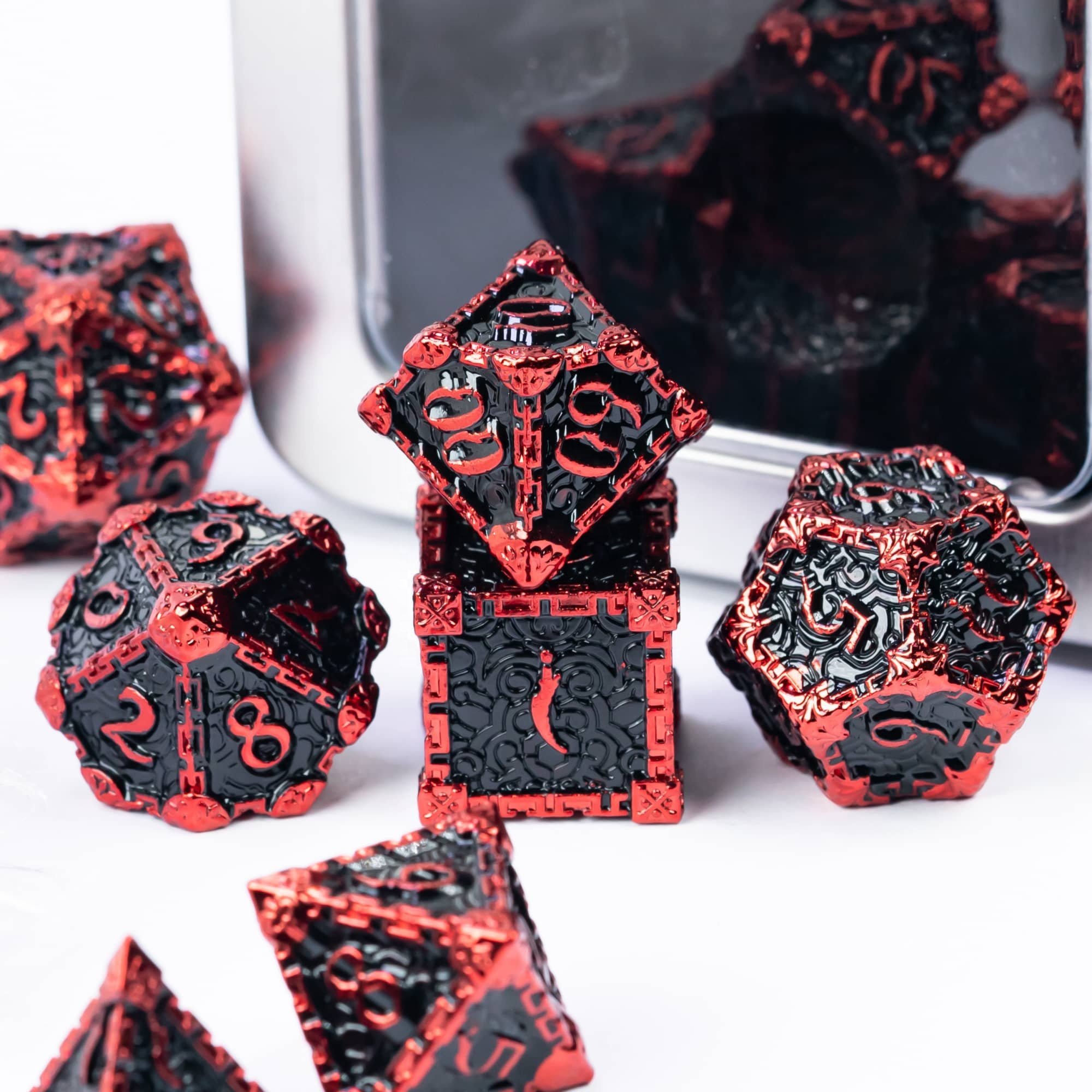 Udixi Metal Polyhedral custom logo rpg dungeons and dragons dice game set Black&Red