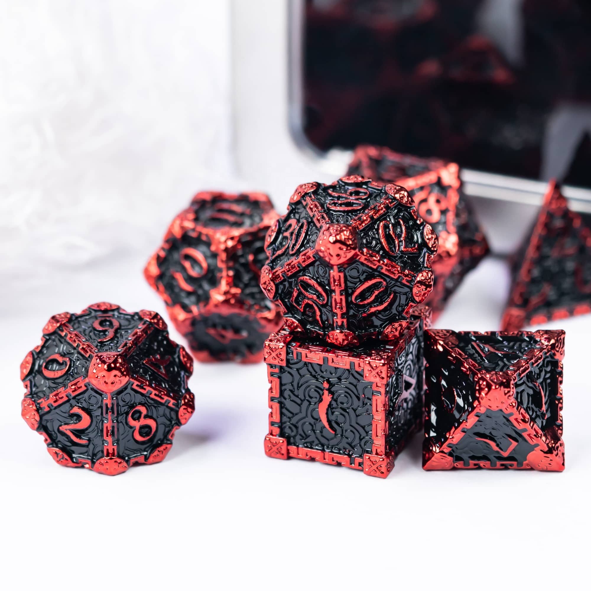 Udixi Metal Polyhedral custom logo rpg dungeons and dragons dice game set Black&Red
