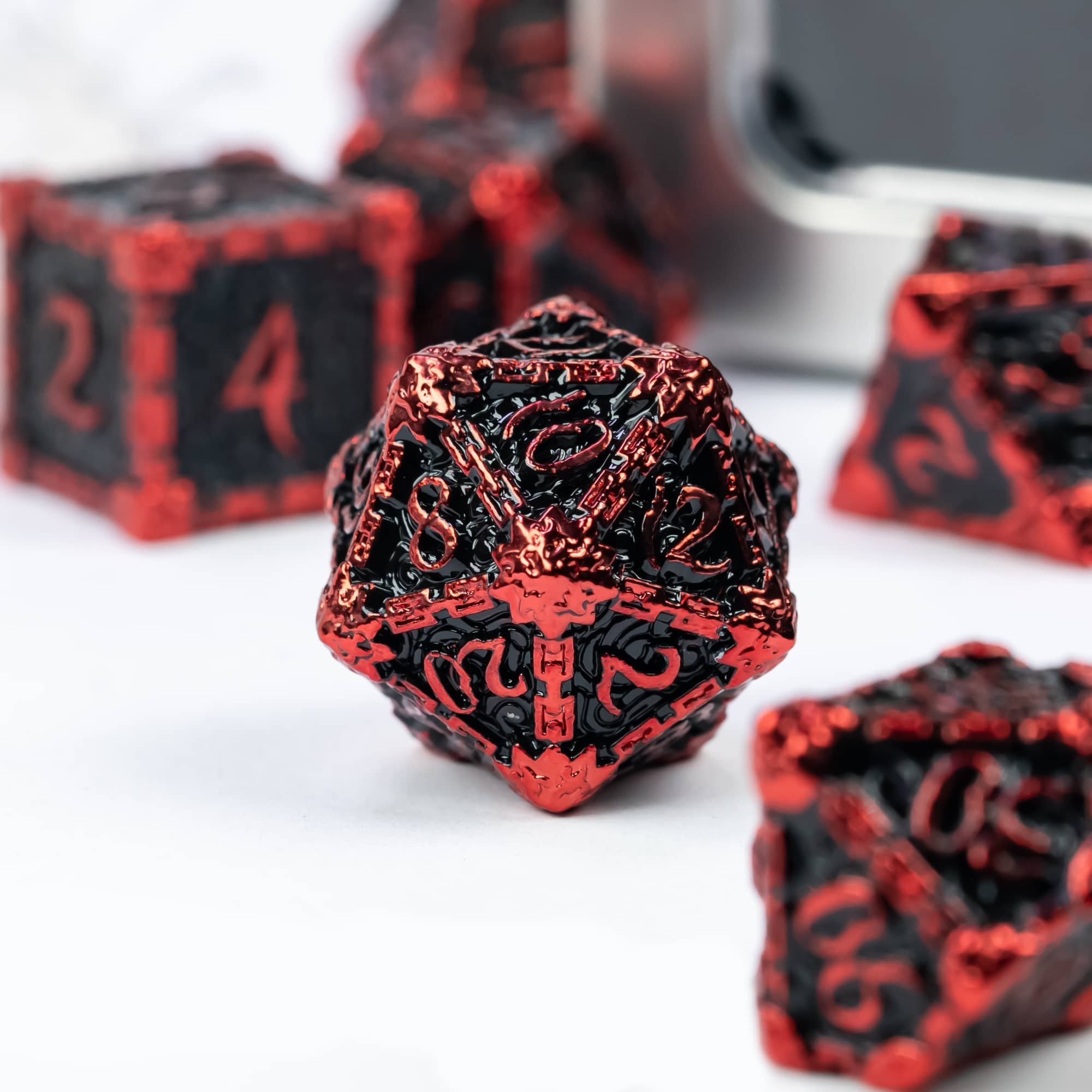 Udixi Metal Polyhedral custom logo rpg dungeons and dragons dice game set Black&Red
