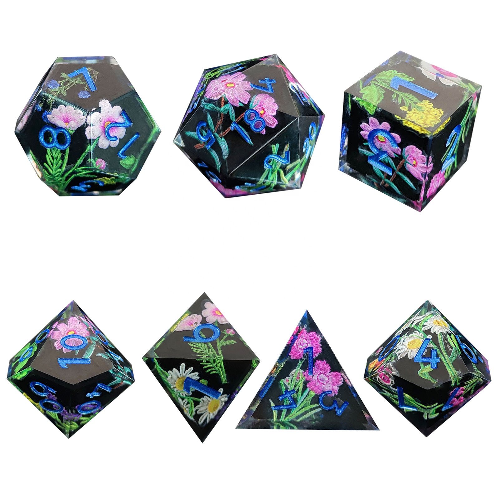 Dark Evil Flower Handmade DND Polyhedral Dice Sharp Edge Resin Dice Set for Board Game