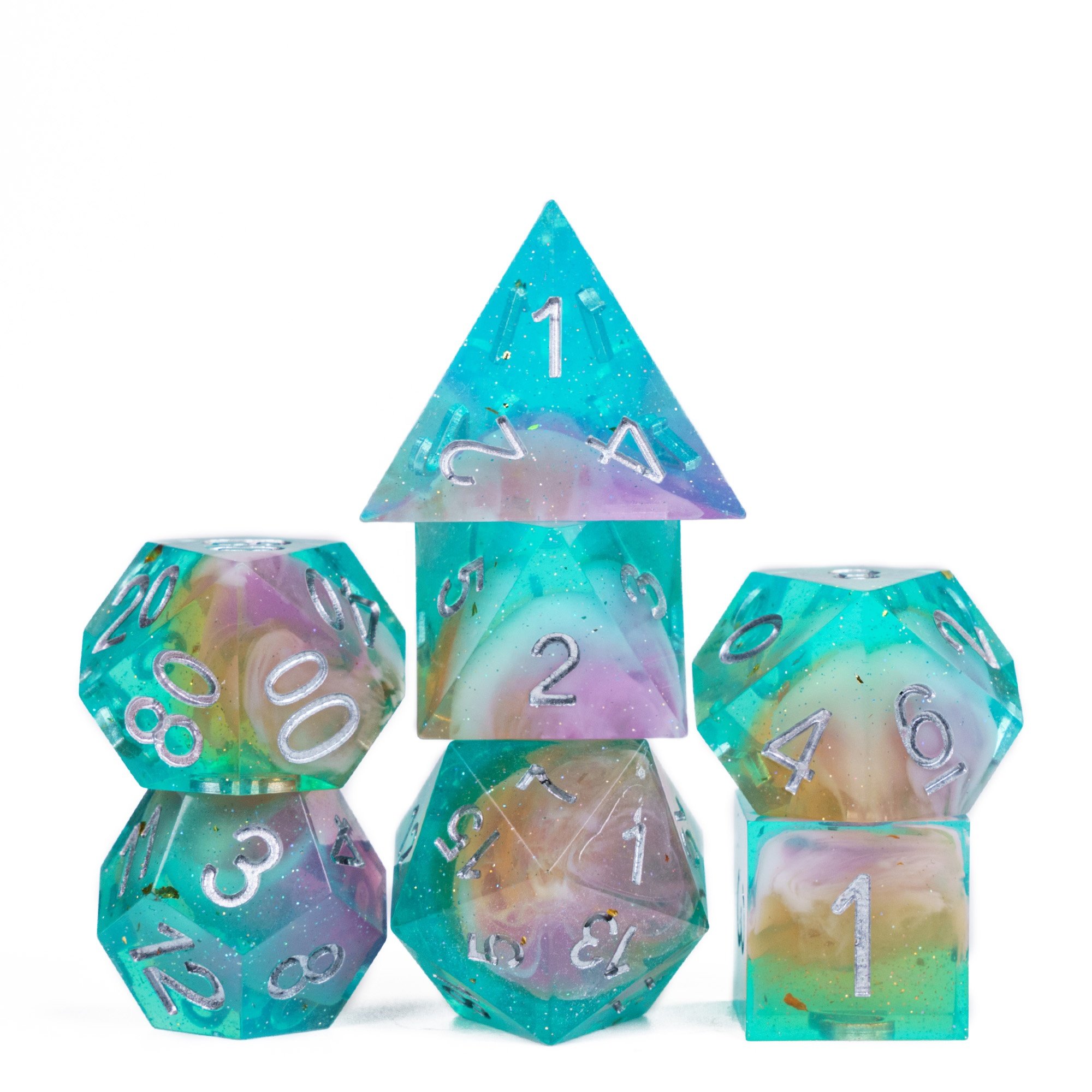 Udixi Polyhedral custom logo rpg dungeons and dragons resin sharp edge dice game set mixed colored