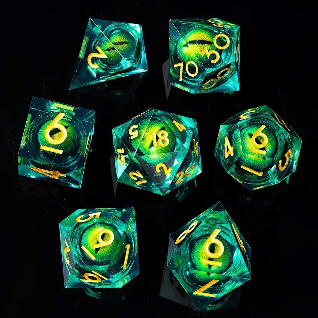 New Design Liquid Core Dice Set DND Polygonal Sharp Edge Resin Dice RPG Dungeon Checkerboard Game Custom Sharp Dice