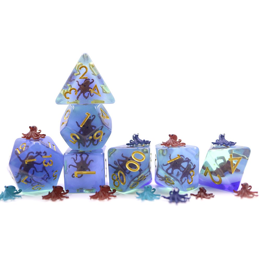 Low MOQ Resin Octopus Style 20 Sided Dice D20 Polyhedral resin octopus dice set
