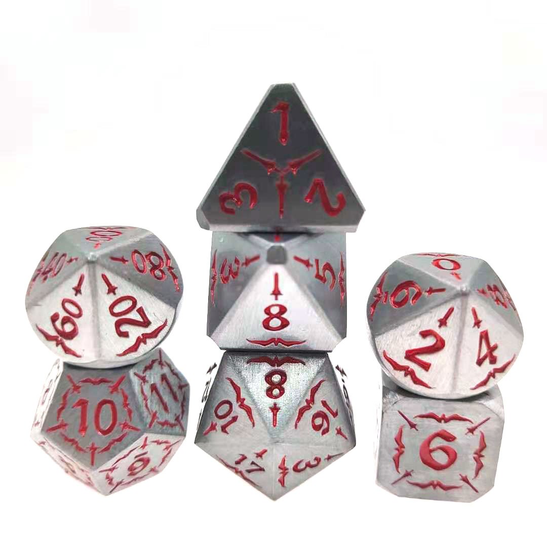 Personalized Polyhedral Zinc Alloy Brass Red Silver Blank Custom Polyhedral Metal Dnd Dice Set Game Metal Dice