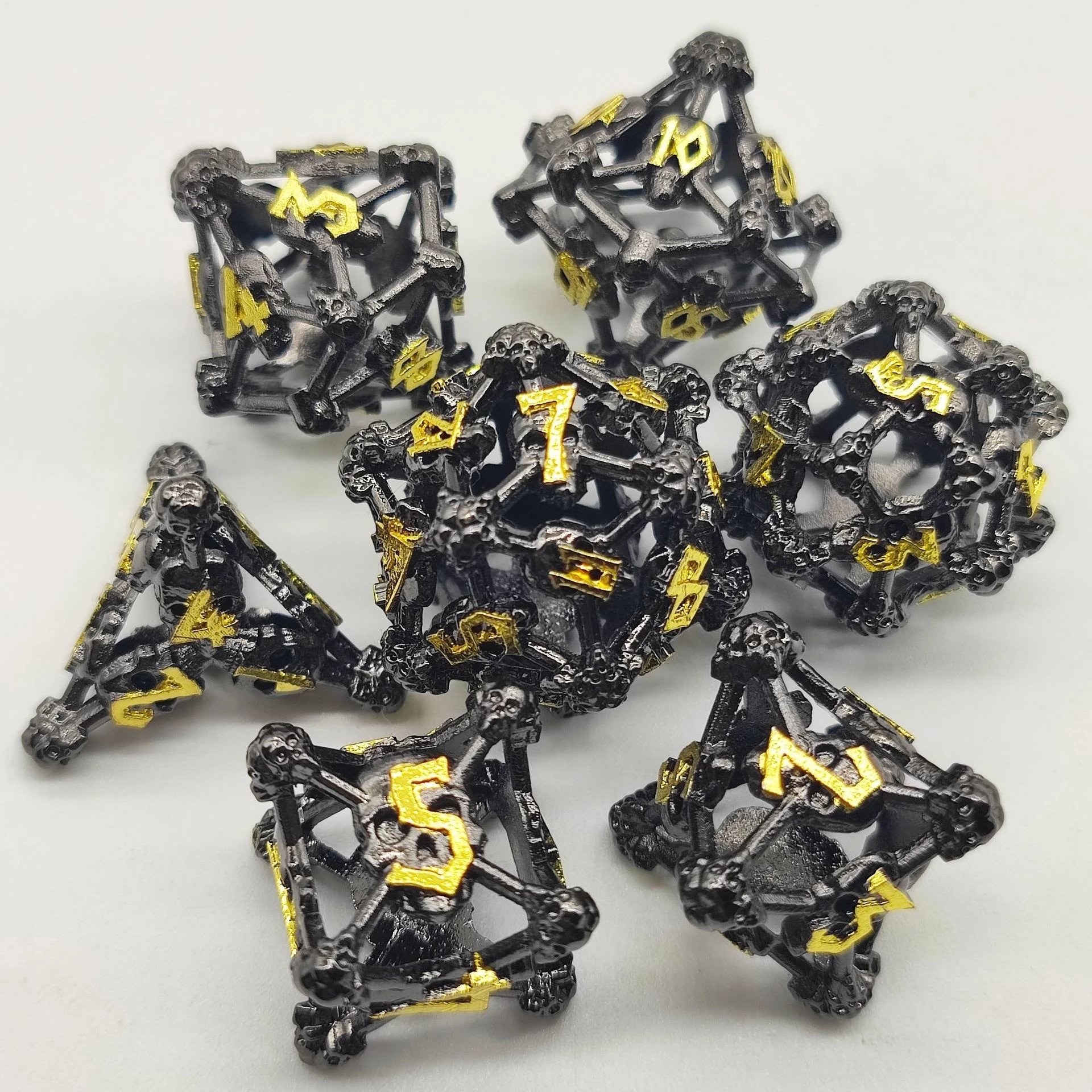Professional Casino Black Blue Metal DND Dice Set D&D W/ Gift Metal Case Polyhedral Dice for Dungeons and Dragons-Double Edged