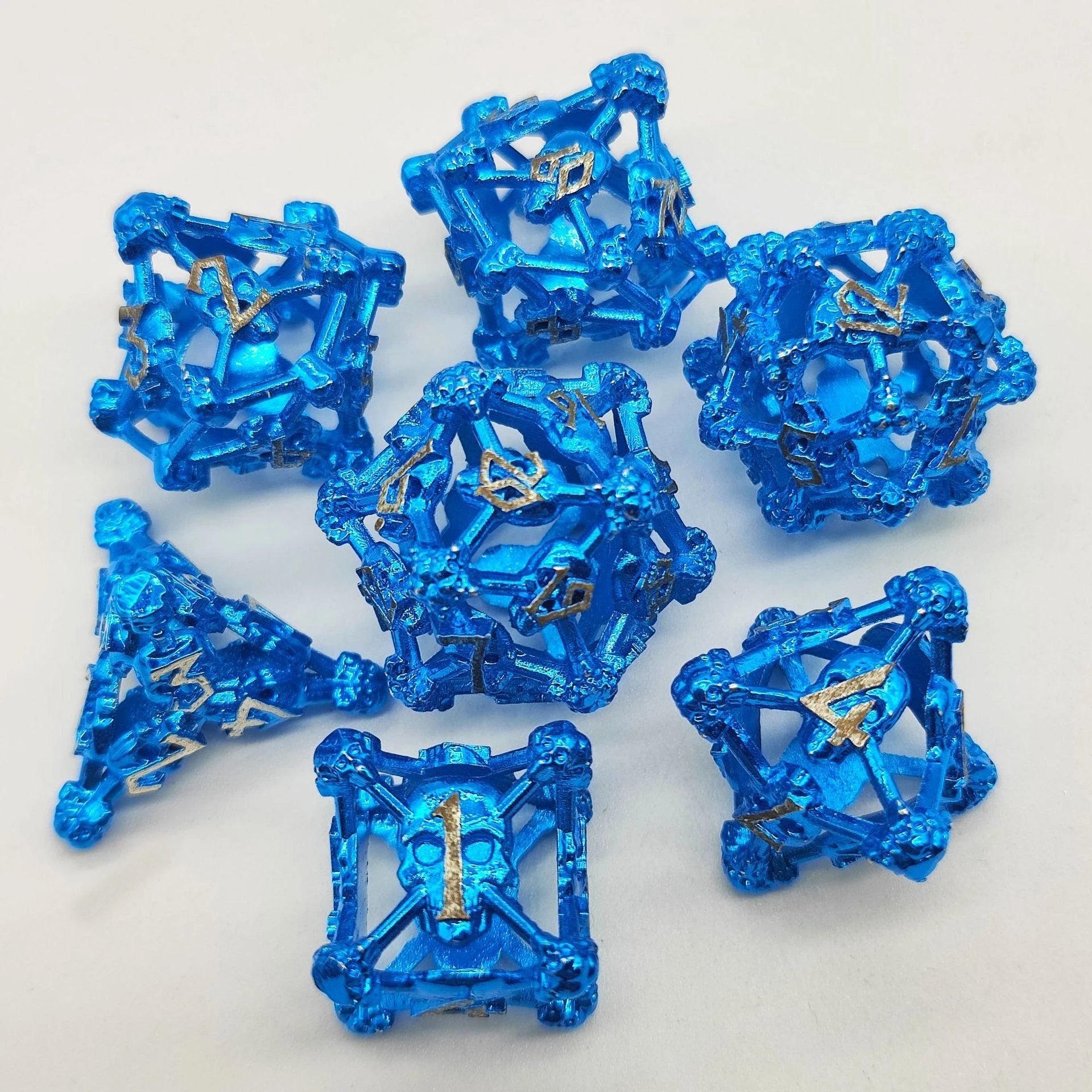 Professional Casino Black Blue Metal DND Dice Set D&D W/ Gift Metal Case Polyhedral Dice for Dungeons and Dragons-Double Edged