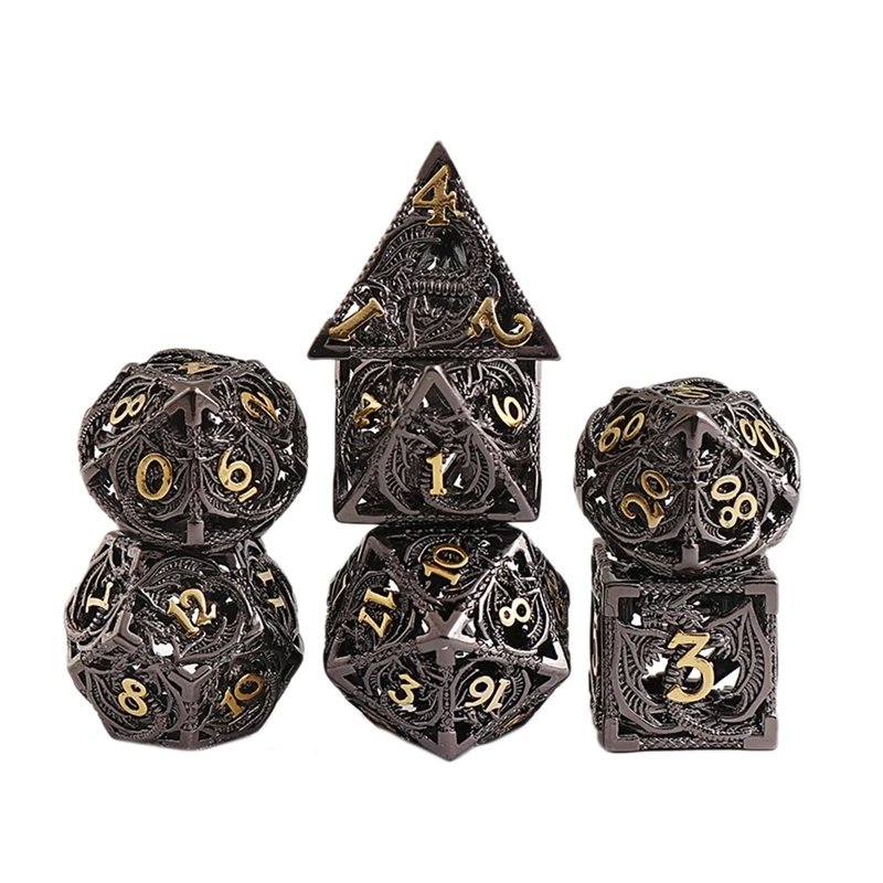 Professional Casino Black Blue Metal DND Dice Set D&D W/ Gift Metal Case Polyhedral Dice for Dungeons and Dragons-Double Edged