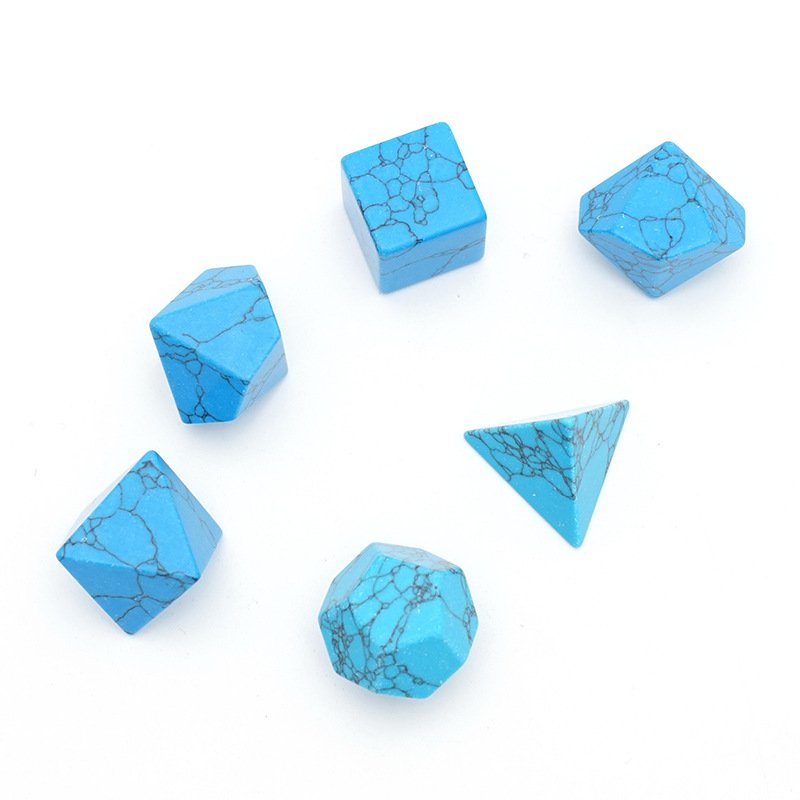 Custom Logo Artificial Stone Blue Turquoise Dungeons and Dragons RPG Board Game Dice Polyhedral DND Gemstone Dice Set