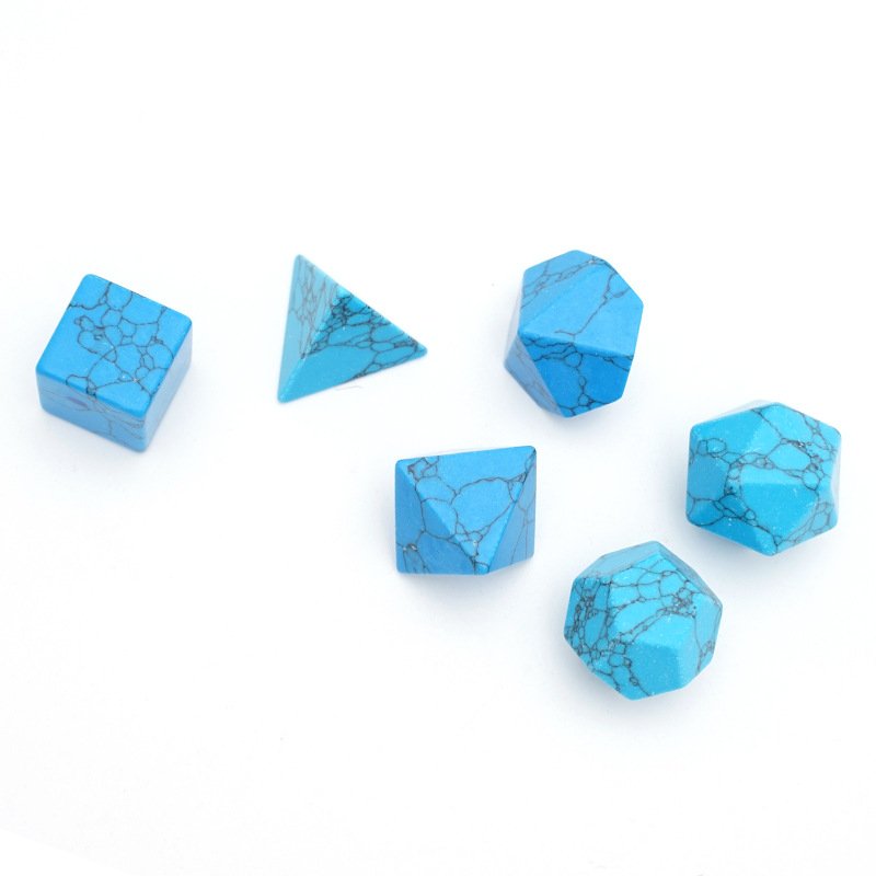 Custom Logo Artificial Stone Blue Turquoise Dungeons and Dragons RPG Board Game Dice Polyhedral DND Gemstone Dice Set