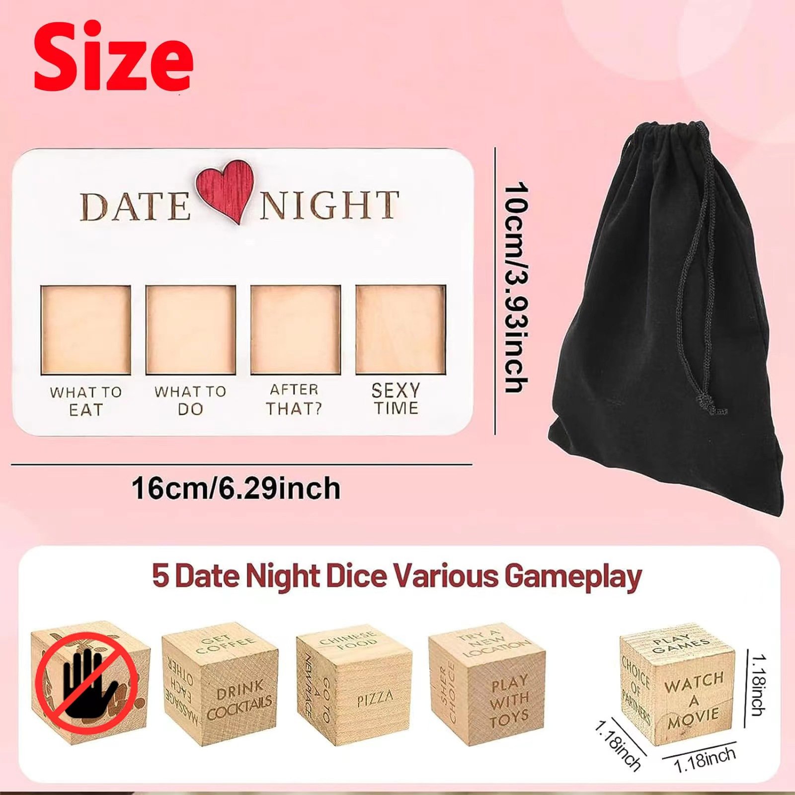 bouncing dice wood cubic valentine's day gift wood dice adult couples game Date Night Dice After Dark