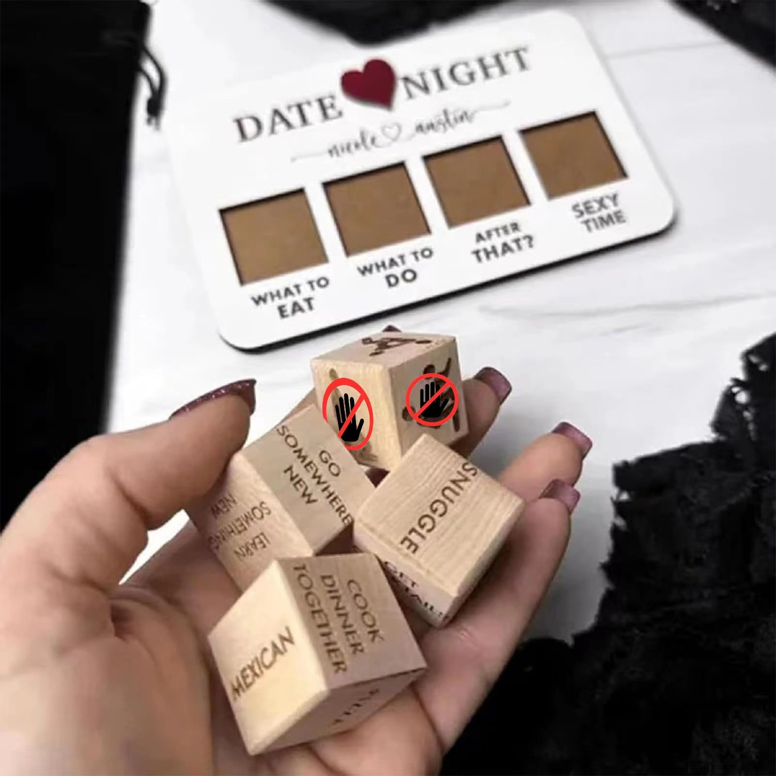 bouncing dice wood cubic valentine's day gift wood dice adult couples game Date Night Dice After Dark