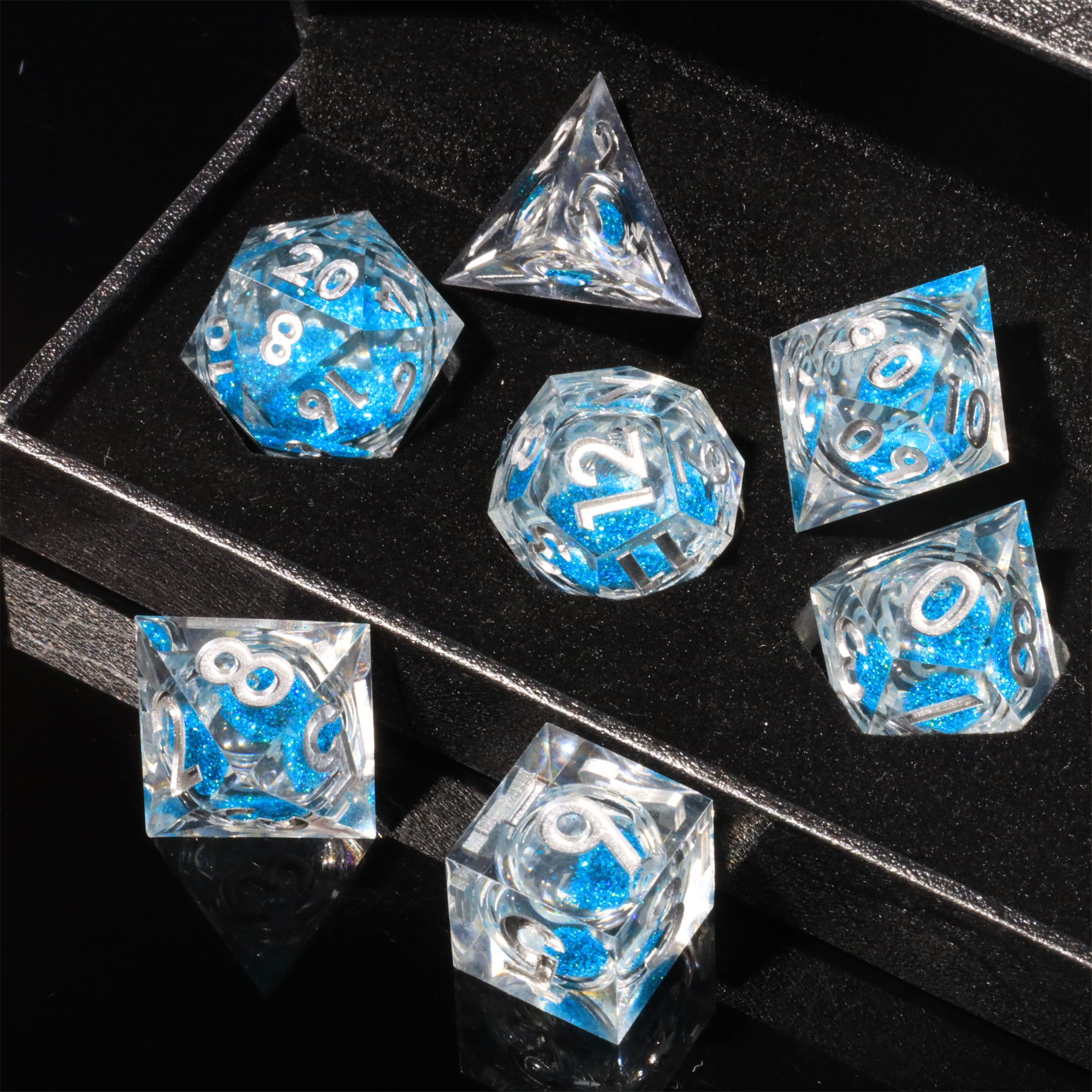 MINI PLANET Liquid Core Dice With Sharp Edges DND Dice Set 7pcs For TRPG Handmade Polyhedral Dice Set Custom and Wholesale DND