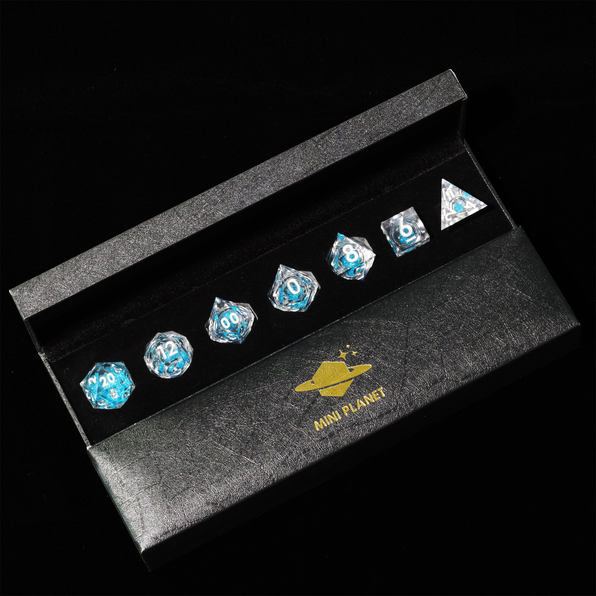 MINI PLANET Liquid Core Dice With Sharp Edges DND Dice Set 7pcs For TRPG Handmade Polyhedral Dice Set Custom and Wholesale DND