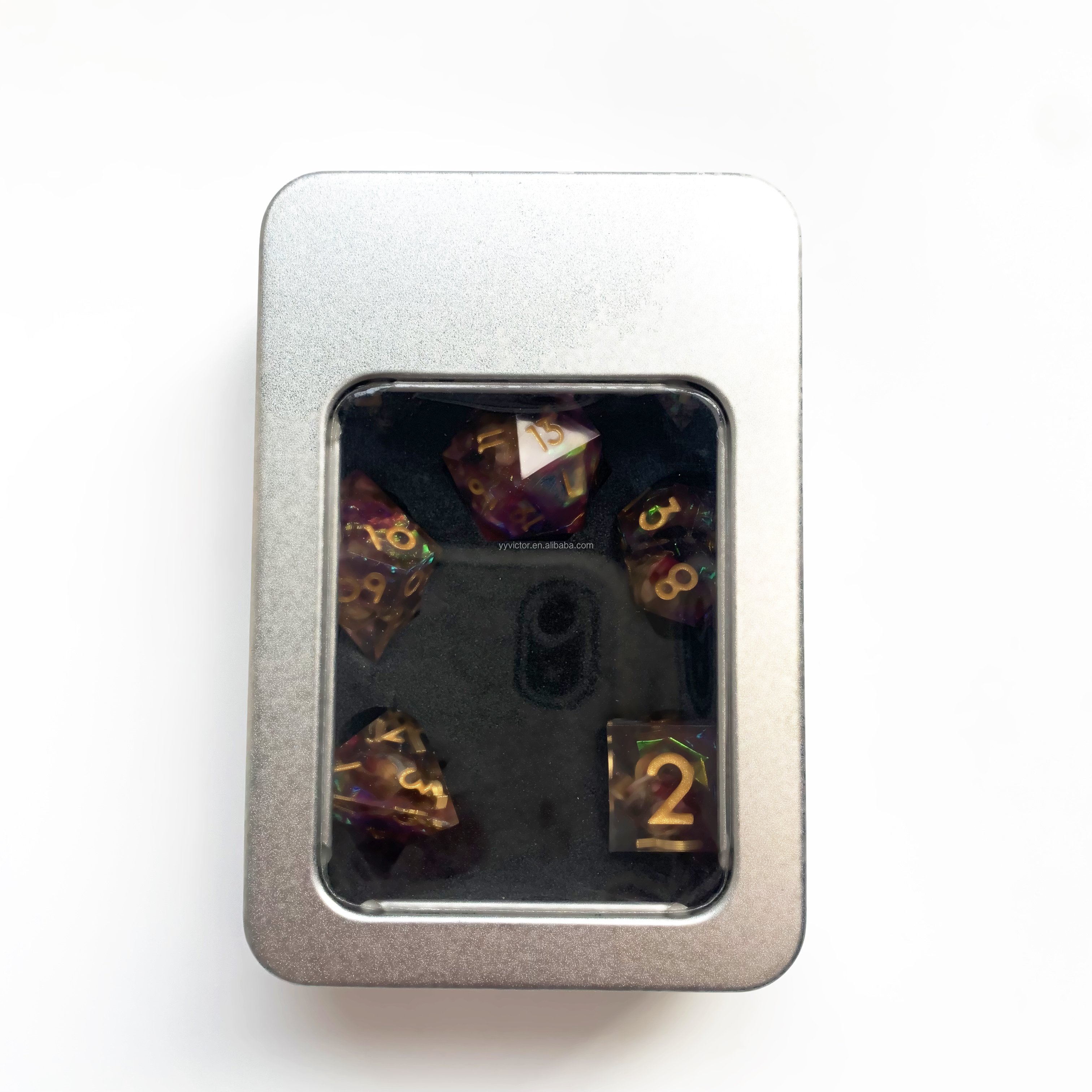 DND d&d sharp edge dice resin quicksand rpg dice set board game 7pcs per set iron box packaging for dungeons & dragons role gam