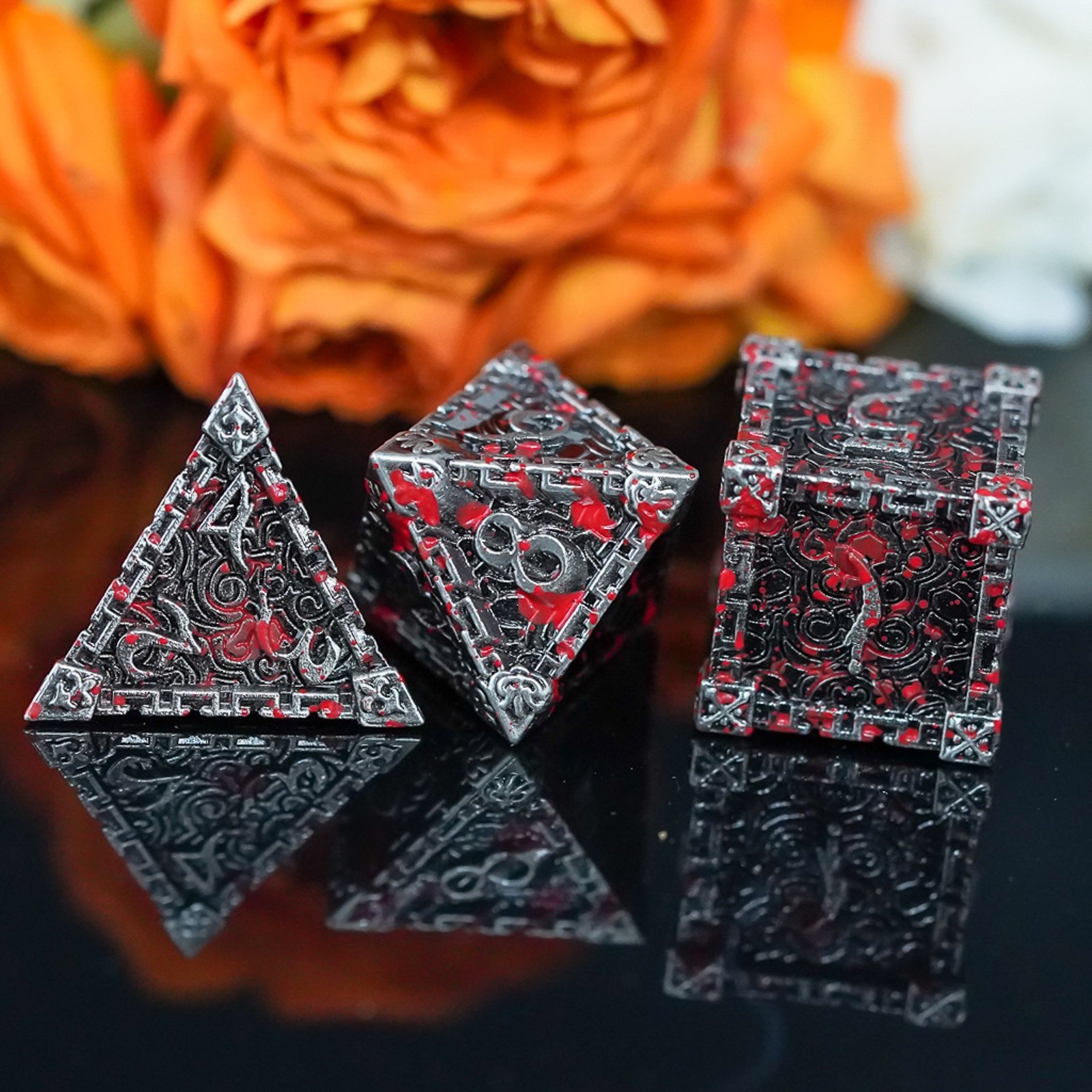 Udixi Metal Polyhedral custom logo rpg dungeons and dragons dice game set Blood Dagger