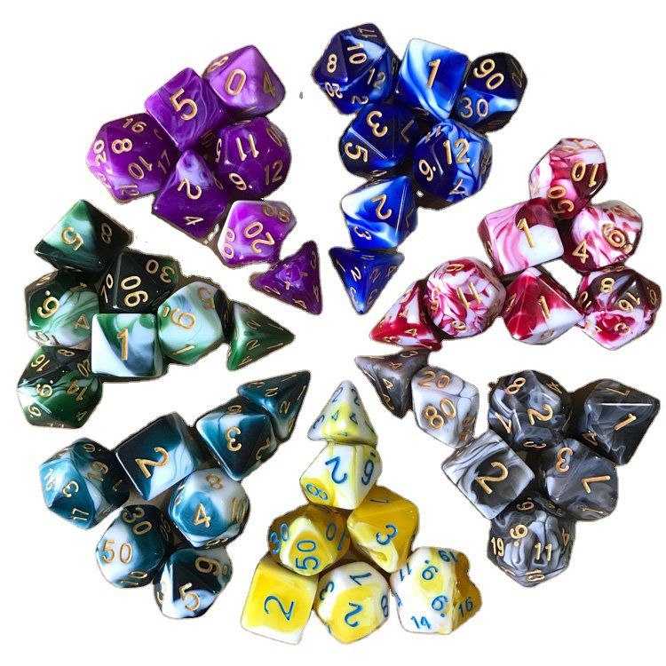 Custom colored acrylic plastic double-color dice customized game set 7pcs polyhedral dnd resin dice