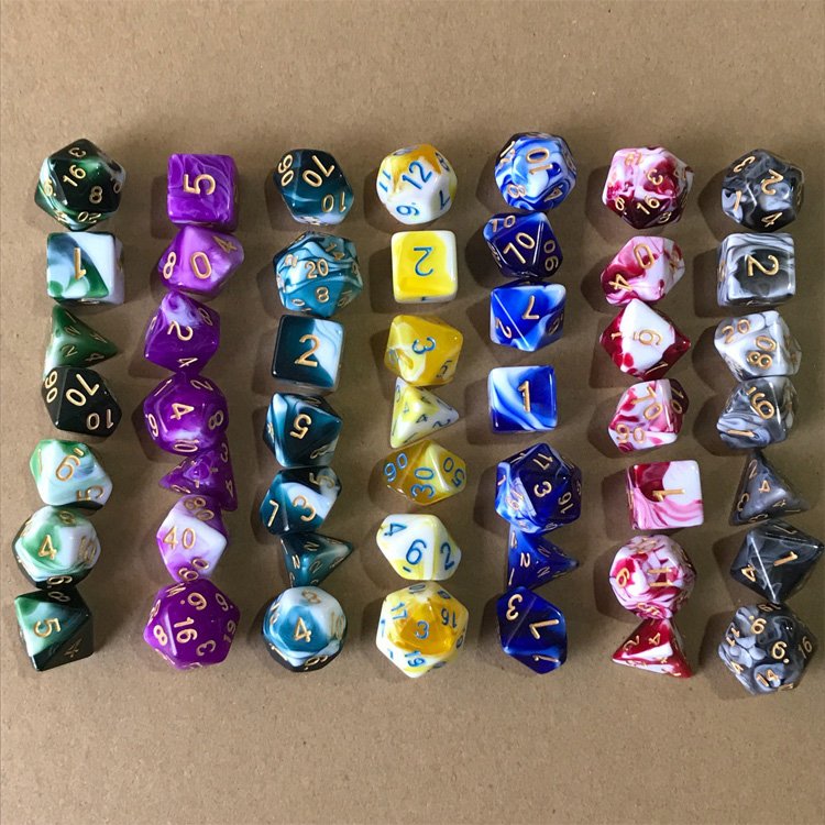 Custom colored acrylic plastic double-color dice customized game set 7pcs polyhedral dnd resin dice