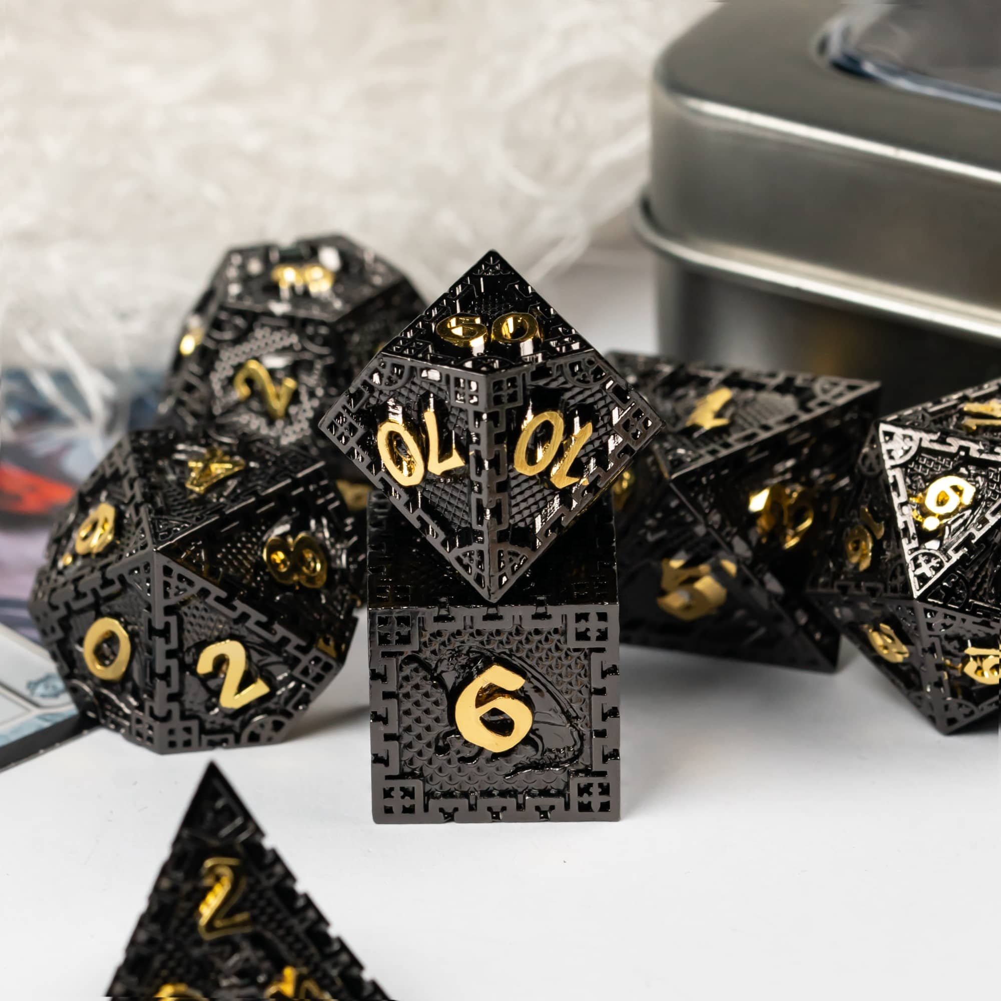 Udixi Polyhedral custom logo rpg dungeons and dragons metal dice game set Black&Gold