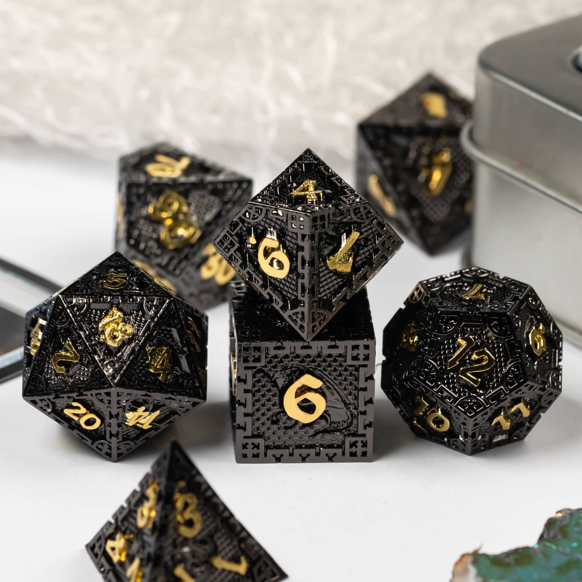 Udixi Polyhedral custom logo rpg dungeons and dragons metal dice game set Black&Gold