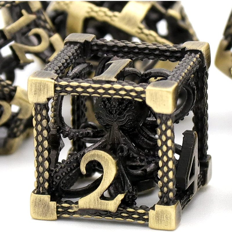 MINI PLANET 3D Octopus Metal DND Dice Set For TRPG Dungeons&Dragons Game Polyhedral Metal Hollow Dice Set Custom DND Dice Metal
