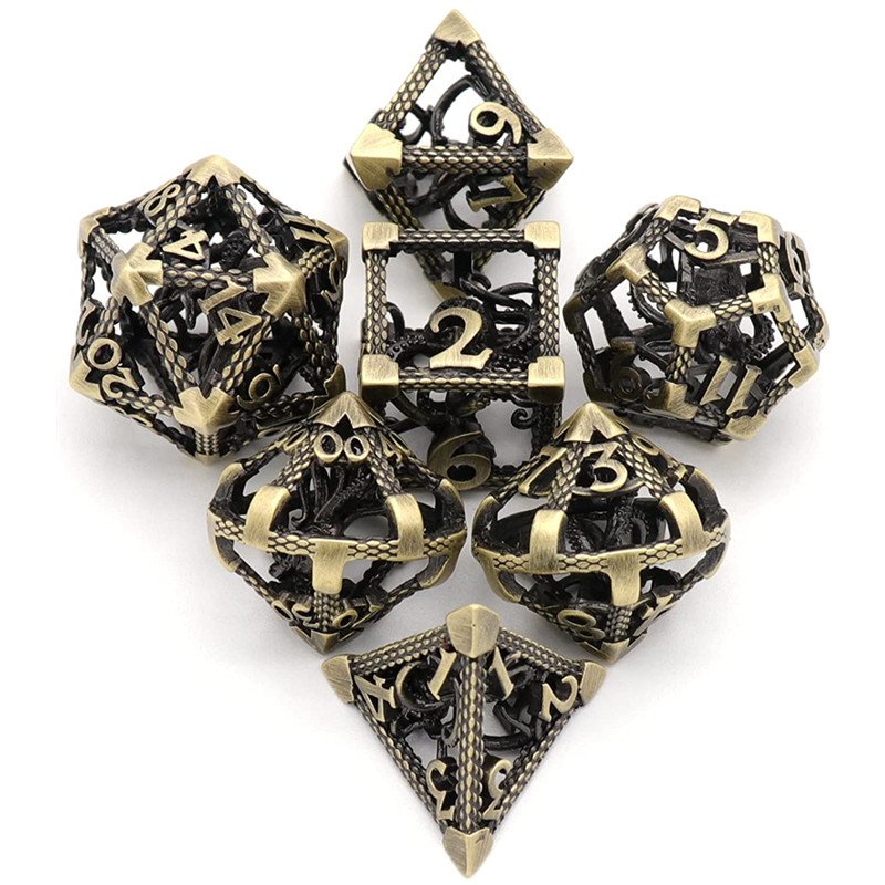 MINI PLANET 3D Octopus Metal DND Dice Set For TRPG Dungeons&Dragons Game Polyhedral Metal Hollow Dice Set Custom DND Dice Metal