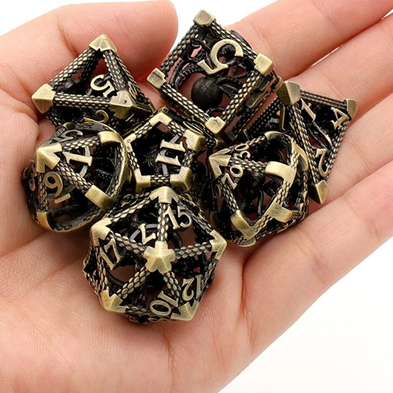 MINI PLANET 3D Octopus Metal DND Dice Set For TRPG Dungeons&Dragons Game Polyhedral Metal Hollow Dice Set Custom DND Dice Metal