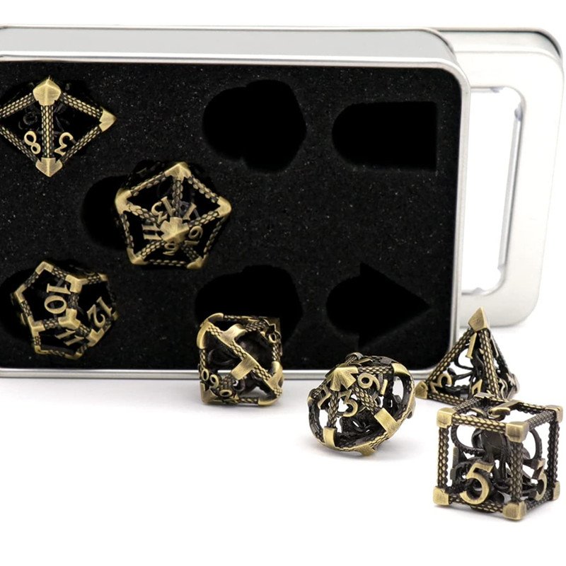 MINI PLANET 3D Octopus Metal DND Dice Set For TRPG Dungeons&Dragons Game Polyhedral Metal Hollow Dice Set Custom DND Dice Metal
