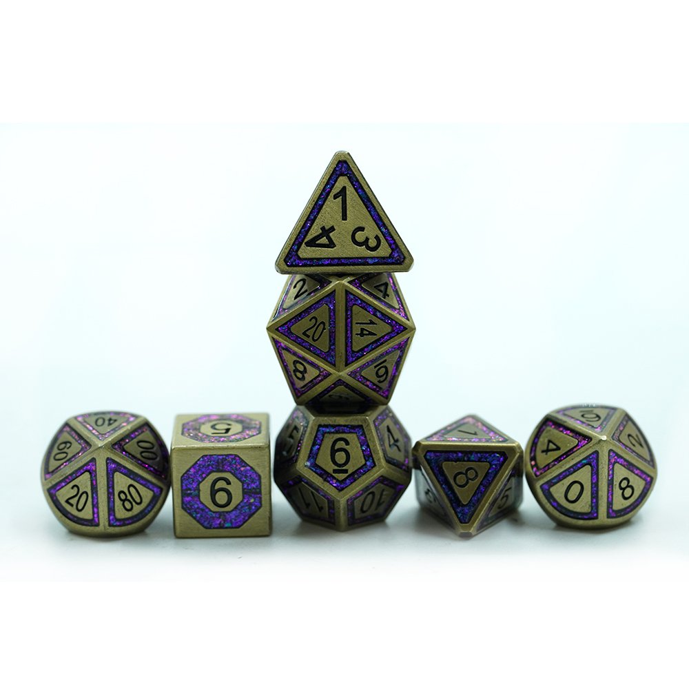 Polyhedral Custom Logo Rpg Dungeons And Dragons Soild Metal Dice Game Set Glitter Mica Stripe