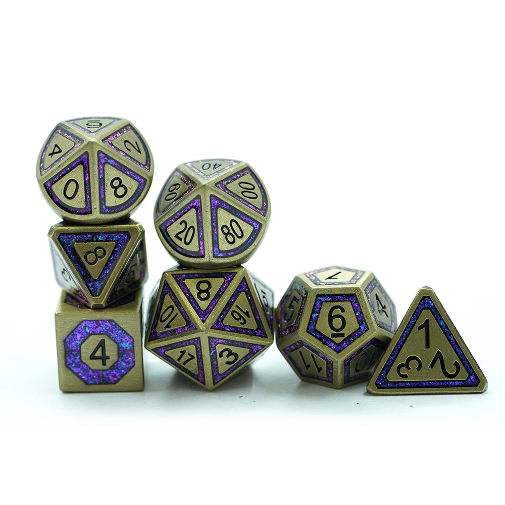 Polyhedral Custom Logo Rpg Dungeons And Dragons Soild Metal Dice Game Set Glitter Mica Stripe
