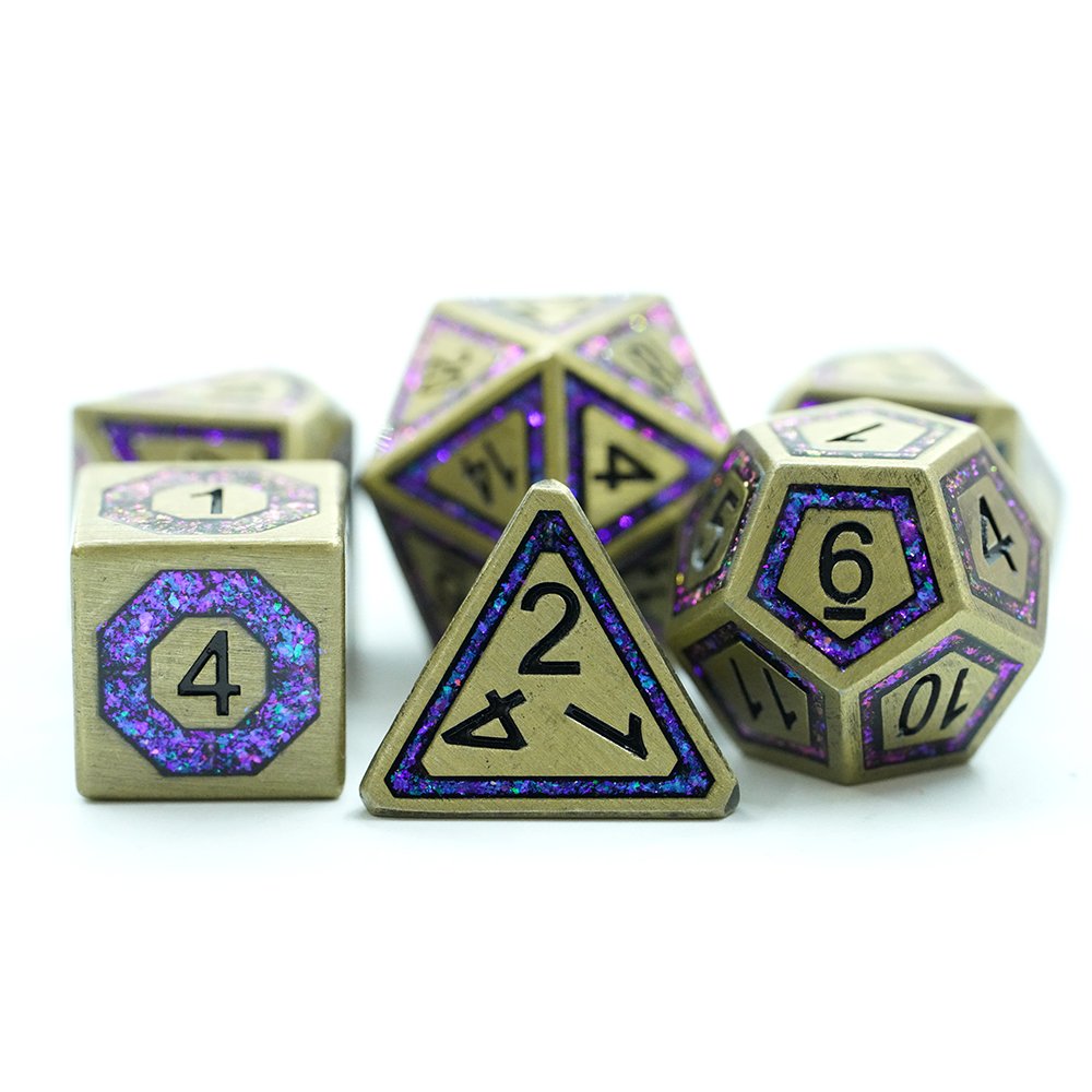 Polyhedral Custom Logo Rpg Dungeons And Dragons Soild Metal Dice Game Set Glitter Mica Stripe