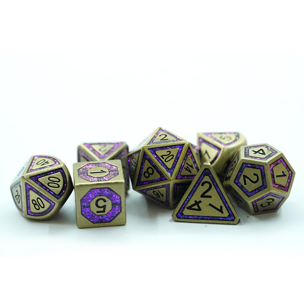 Polyhedral Custom Logo Rpg Dungeons And Dragons Soild Metal Dice Game Set Glitter Mica Stripe