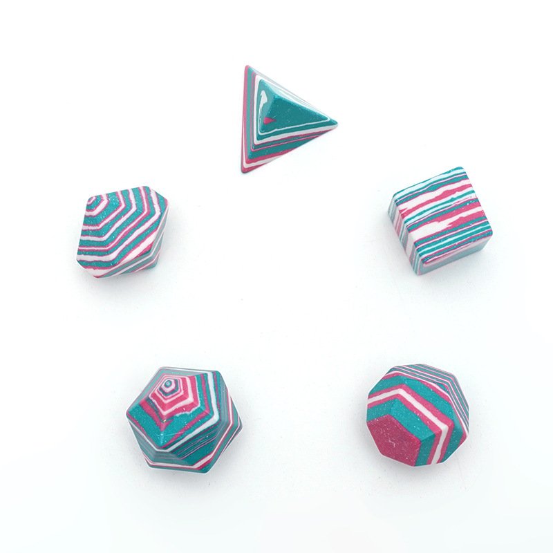 Artificial Striped Red Green Turquoise Dice Polyhedral Custom Logo Dungeons and Dragons DND RPG Gemstone Blank Dice Set