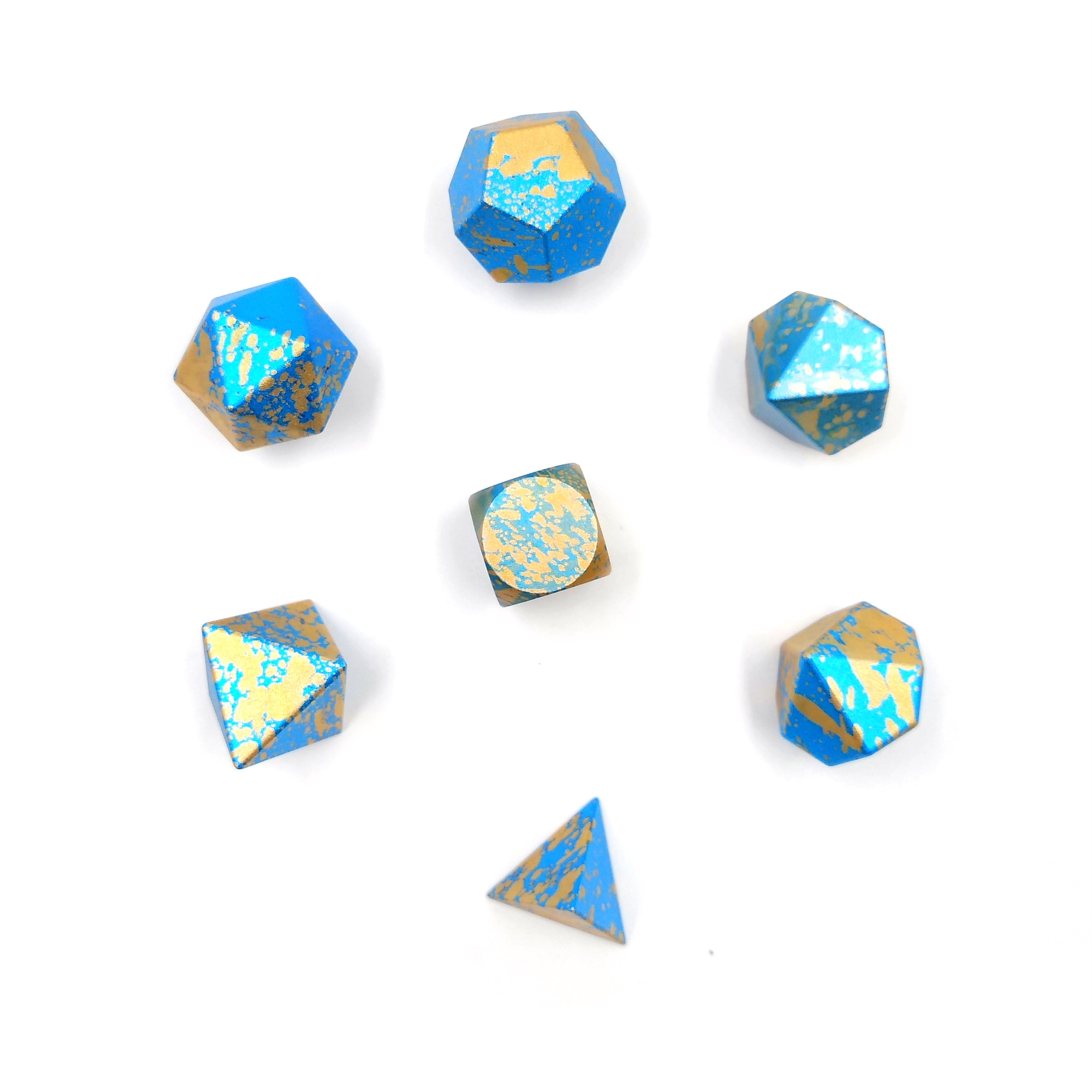 MBWS CNC Machining Yellow and Blue Blank Multi color Polyhedral Custom DND Gaming Dice set