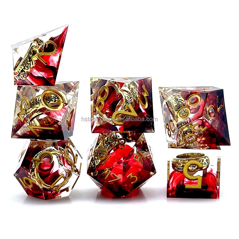 HS Sharp Edge Resin Skull DND dice set for Dungeons and Dragons card game customize wholesale Red ring dice