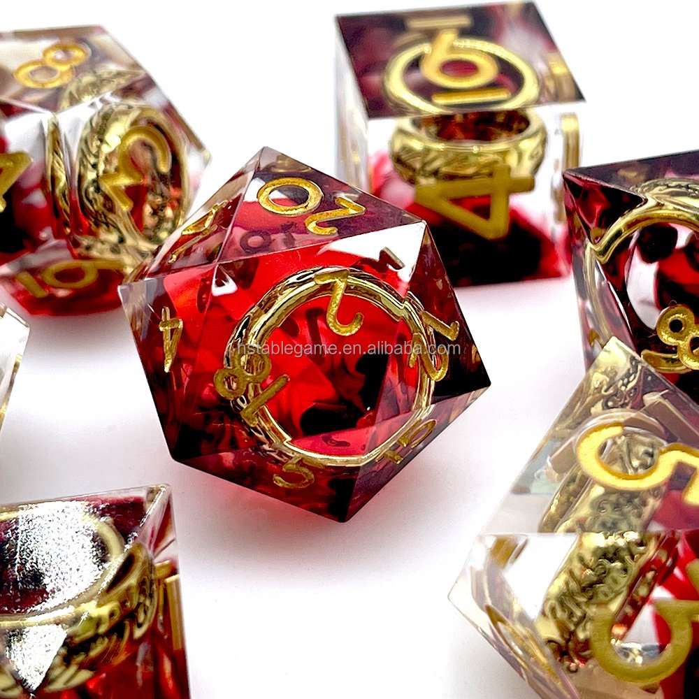 HS Sharp Edge Resin Skull DND dice set for Dungeons and Dragons card game customize wholesale Red ring dice