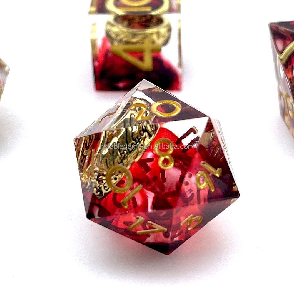 HS Sharp Edge Resin Skull DND dice set for Dungeons and Dragons card game customize wholesale Red ring dice