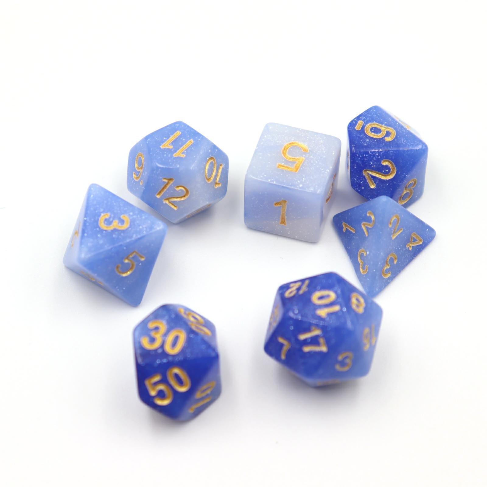 Exquisite white blue flash polyhedron dice custom dice set dnd bulk dice wholesale