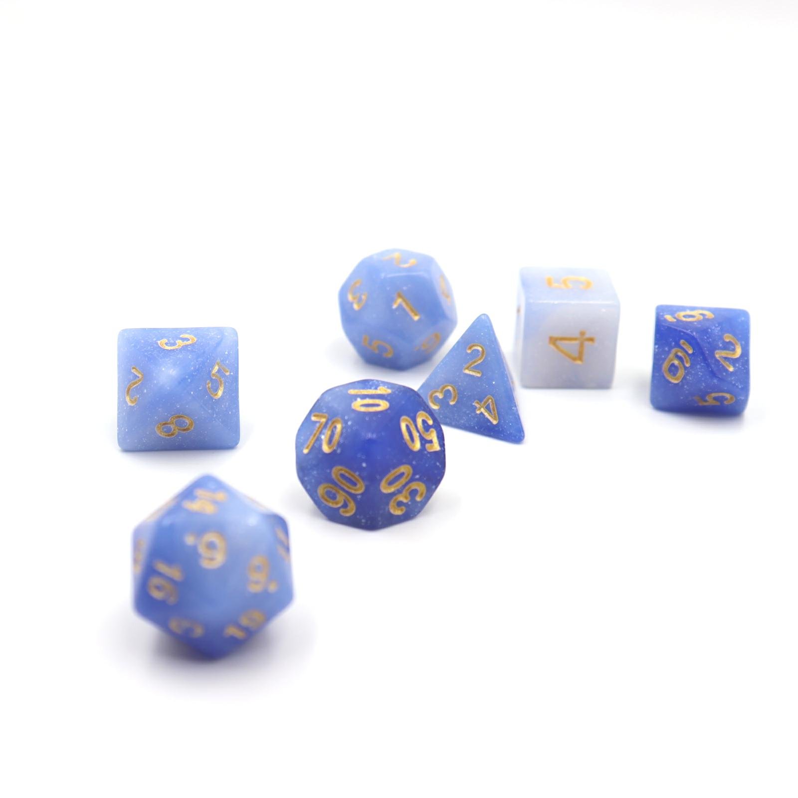 Exquisite white blue flash polyhedron dice custom dice set dnd bulk dice wholesale