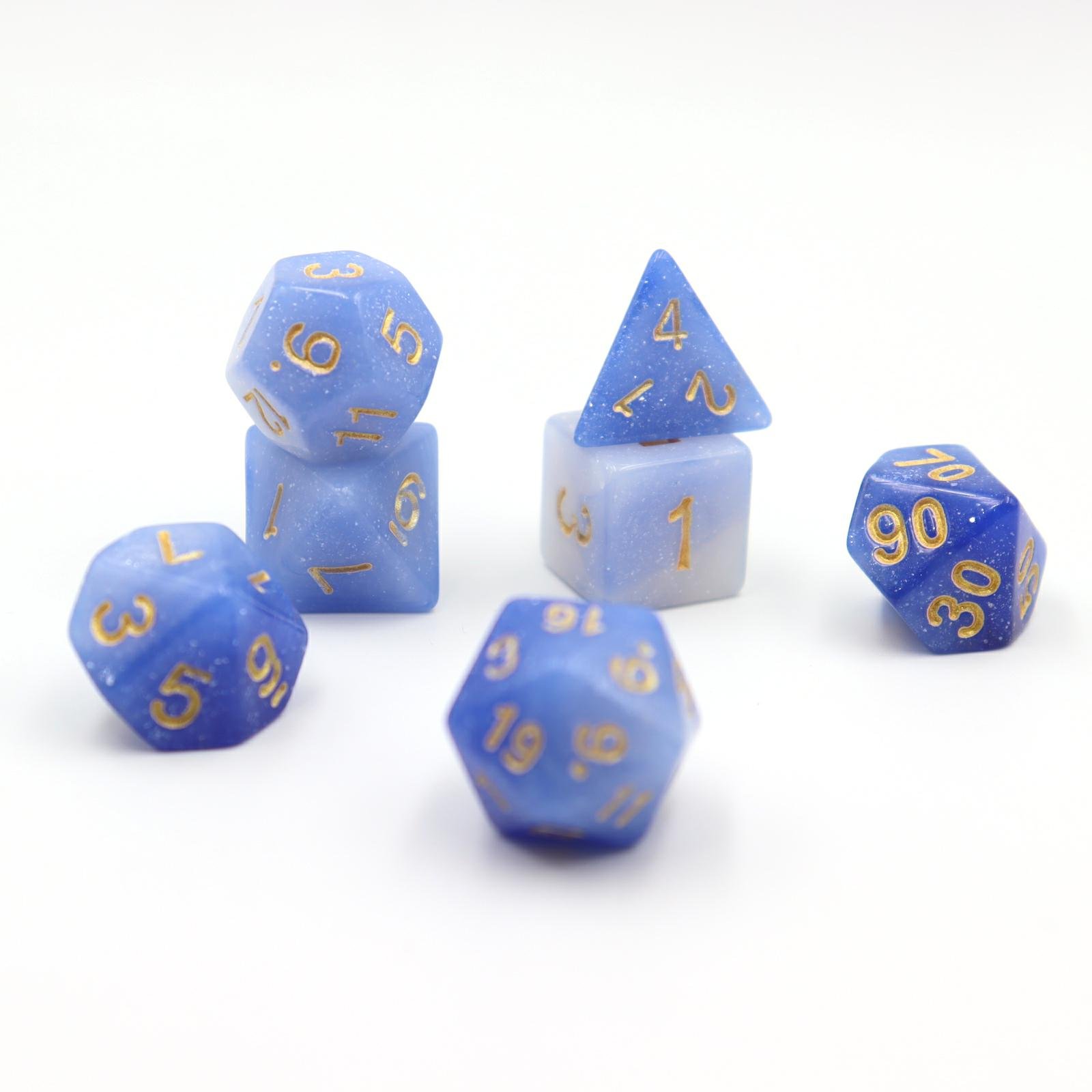 Exquisite white blue flash polyhedron dice custom dice set dnd bulk dice wholesale