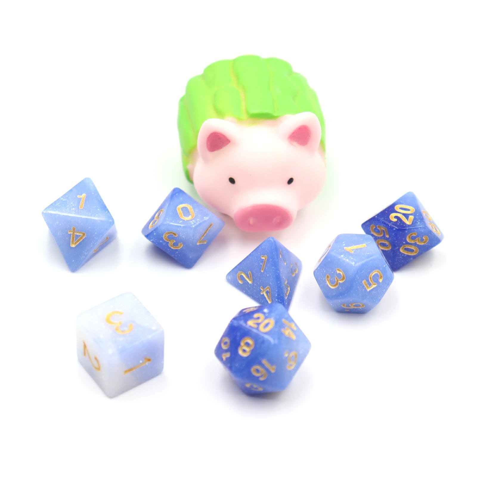 Exquisite white blue flash polyhedron dice custom dice set dnd bulk dice wholesale