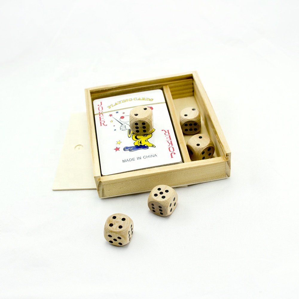Playing Cards with dices game Set Poker Set Game In Wooden Box With 5 Dices For kid toys