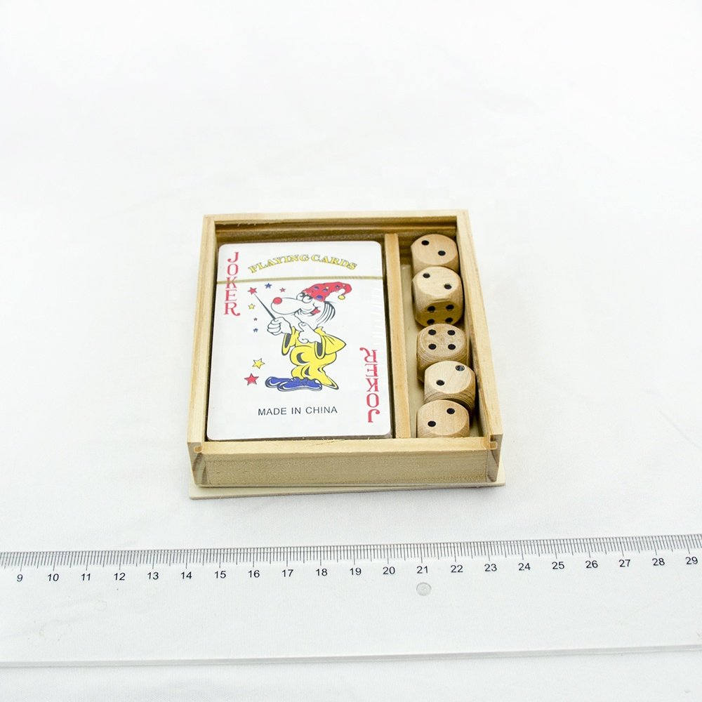 Playing Cards with dices game Set Poker Set Game In Wooden Box With 5 Dices For kid toys