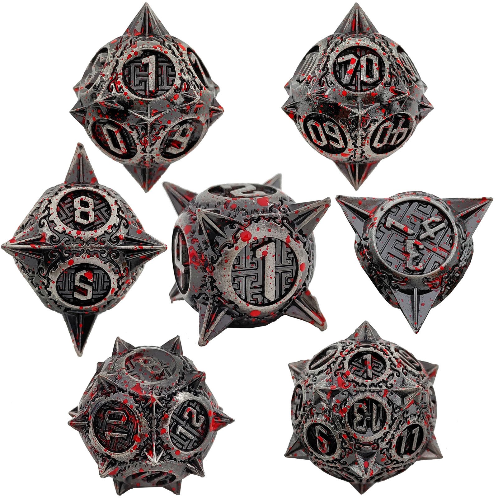 Halloween Custom 7pcs Dnd Dice Set Glitter Solid Special-shape Zinc Alloy Metal Dice Set