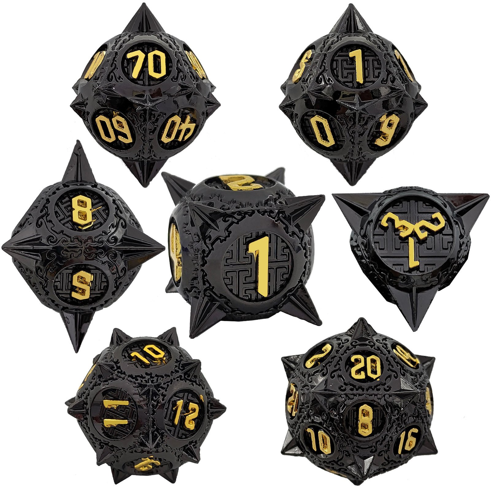 Halloween Custom 7pcs Dnd Dice Set Glitter Solid Special-shape Zinc Alloy Metal Dice Set