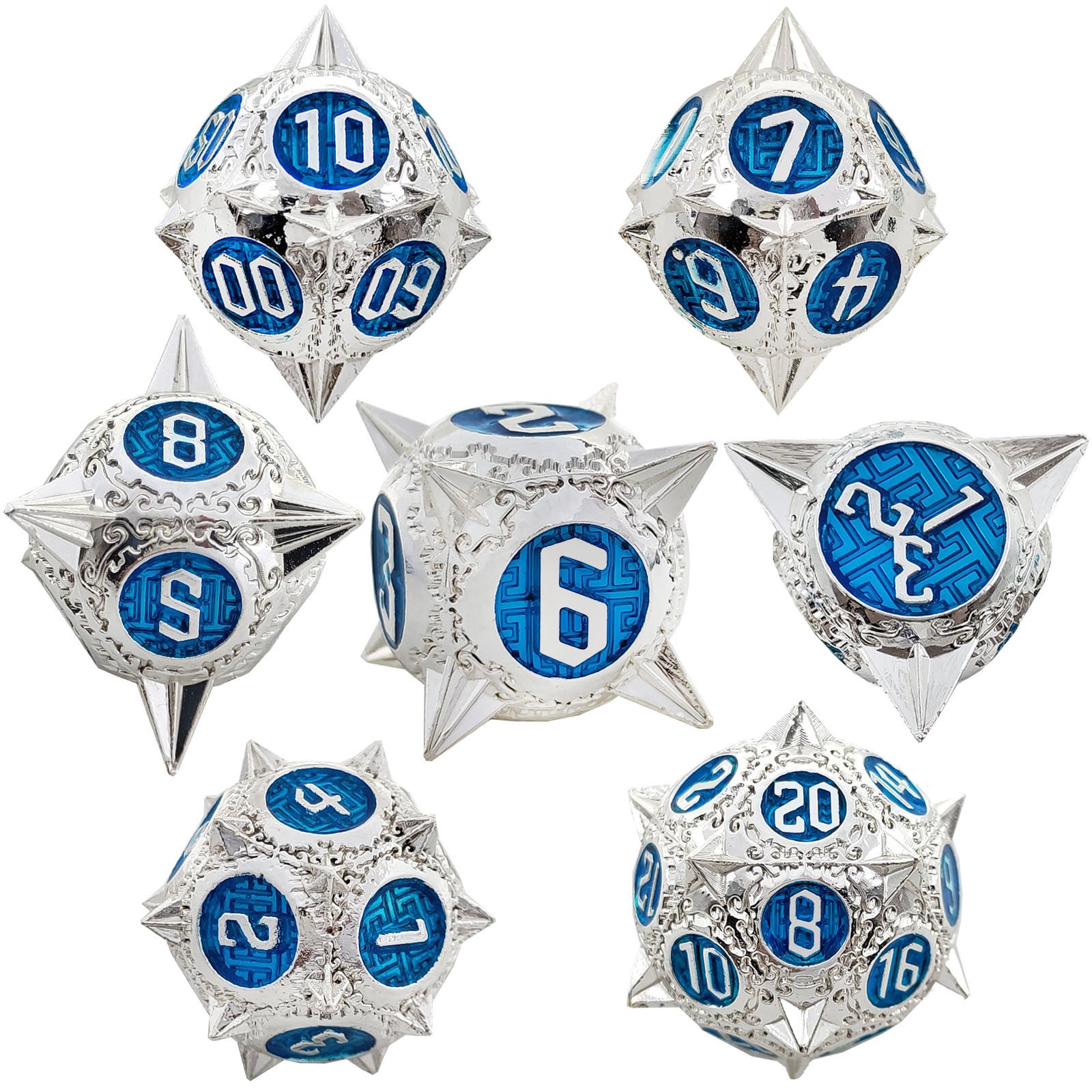 Halloween Custom 7pcs Dnd Dice Set Glitter Solid Special-shape Zinc Alloy Metal Dice Set