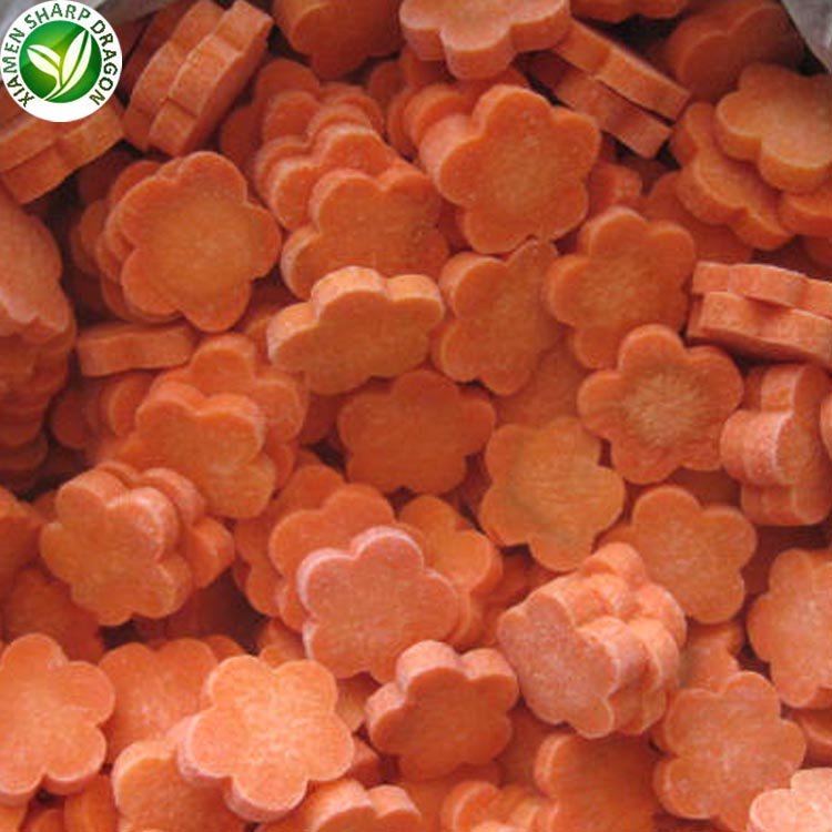 Frozen carrot Sliced Cut flower and Roundness pattern crinkle cuts IQF Slice Chunk Diced Block Cube Bulk organic Freeze Freezing