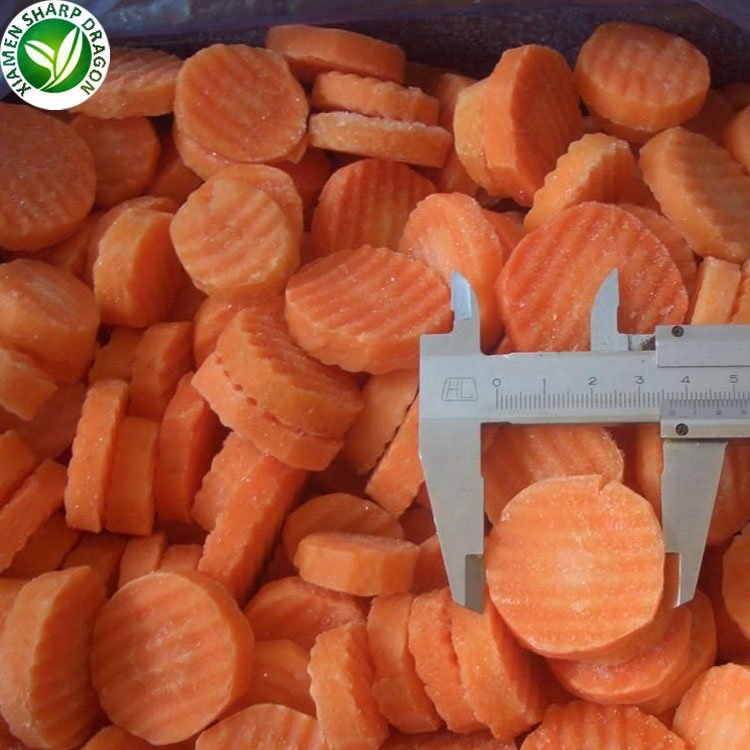 Frozen carrot Sliced Cut flower and Roundness pattern crinkle cuts IQF Slice Chunk Diced Block Cube Bulk organic Freeze Freezing